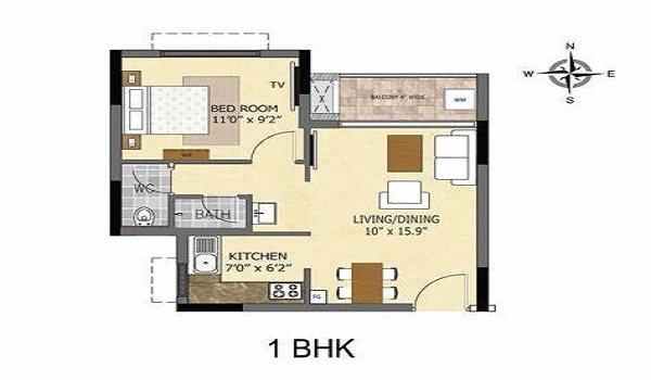Brigade Granada 1 BHK Floor Plan