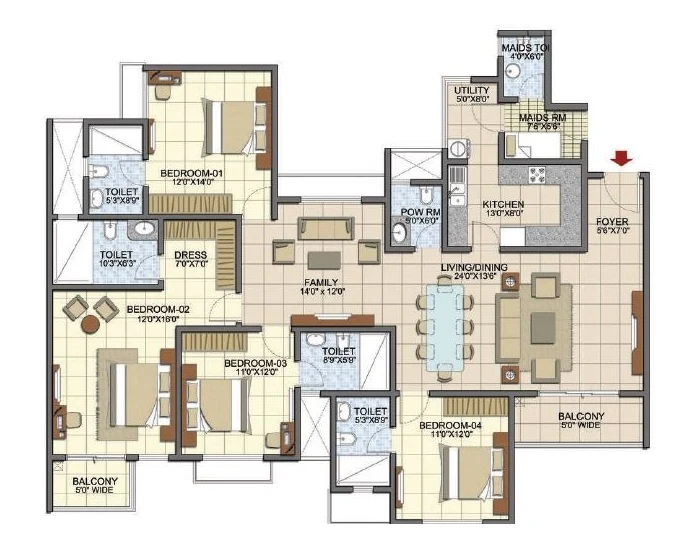 Brigade Granada 4 BHK Floor Plan